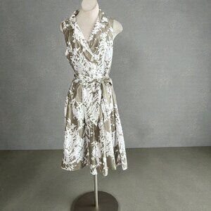 Jessica Howard Dress Taupe White Floral Fit and Flare Sleeveless Size 16